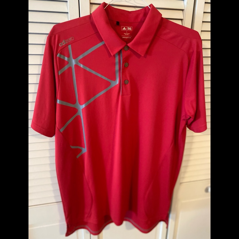Mens - red Adidas short sleeve dri-fit golf polo